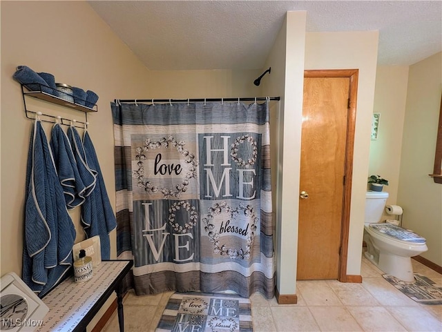 963 Ivydale Rd, Clay, WV 25043 - full bathroom featuring a shower with curtain, tile patterned flooring, and a textured ceiling