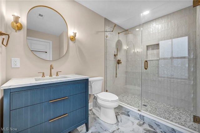 2705 Rocky Ridge Dr, Westlake, OH 44145 - bathroom with vanity, a shower stall, marble finish floors, and recessed lighting