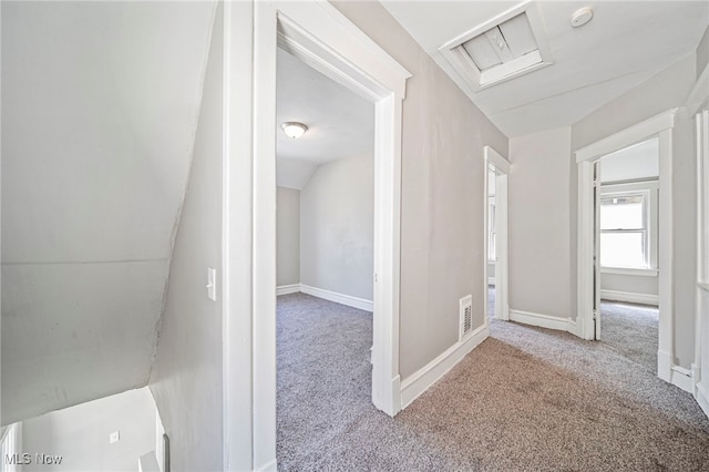 12525 Lancelot Ave, Cleveland, OH 44108 - hallway featuring carpet flooring, attic access, and vaulted ceiling