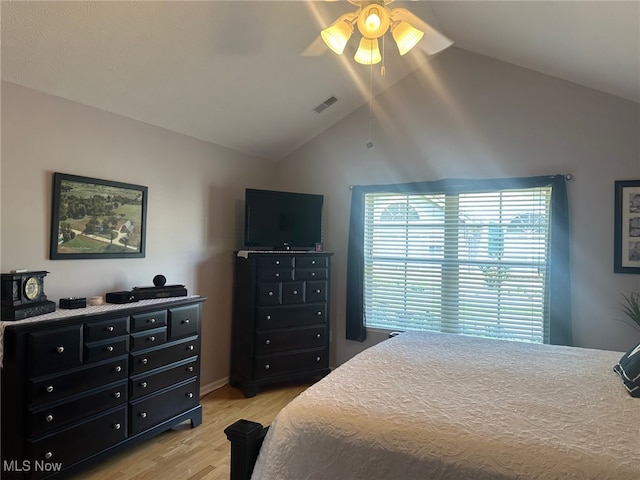 5-118 The Flds, Williamstown, WV 26187 - bedroom with light wood-type flooring, lofted ceiling, and a ceiling fan