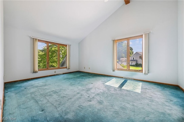 118 Steeplechase Ln, Munroe Falls, OH 44262 - empty room with carpet, high vaulted ceiling, and beamed ceiling