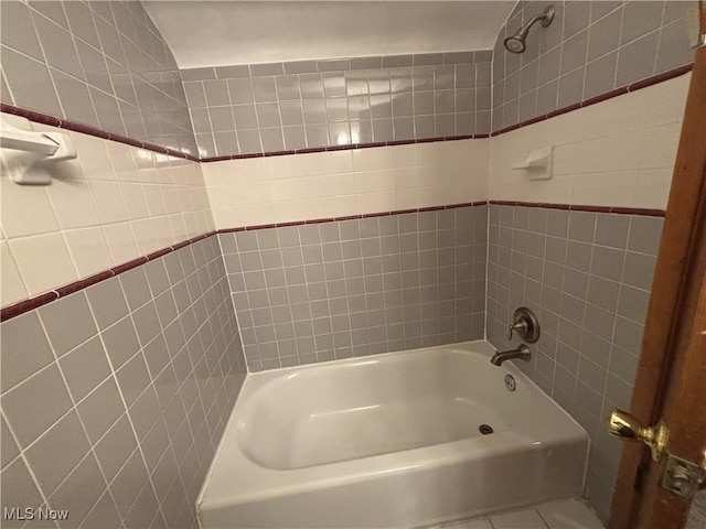 25320 Clubside Dr Unit 6, North Olmsted, OH 44070 - full bathroom with tile patterned flooring, tile walls, and shower / washtub combination