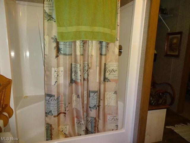1389 Middle Fork Rd, Millstone, WV 25261 - full bath with shower / bath combo with shower curtain