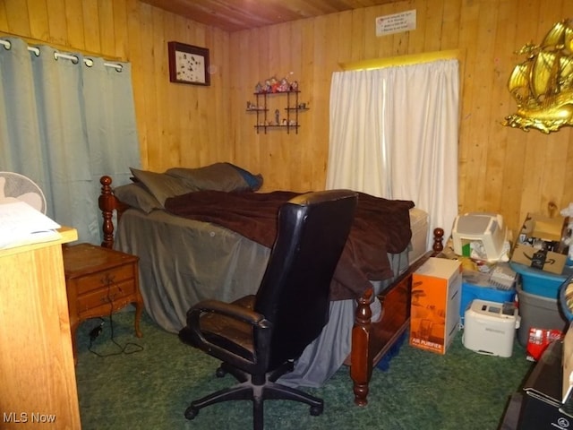 1389 Middle Fork Rd, Millstone, WV 25261 - bedroom with carpet, wooden walls, and wood ceiling