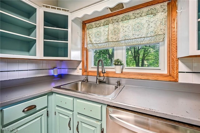 1130 Dairy Ln, East Liverpool, OH 43920 - kitchen featuring green cabinets, dishwasher, and decorative backsplash