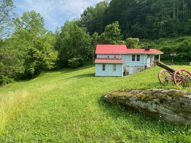 8710 Clay Rd, Left Hand, WV 25251 - view of green lawn featuring a wooded view