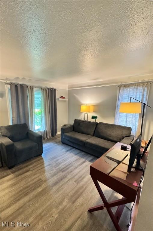 6033 E 135th St, Garfield Heights, OH 44125 - living area featuring a textured ceiling and wood finished floors