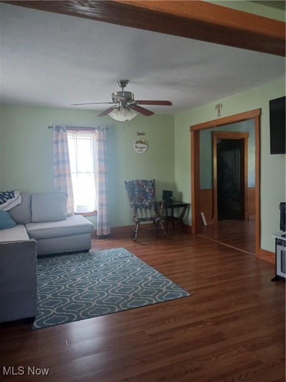 721 Center St, Beverly, OH 45715 - living room with wood finished floors and a ceiling fan