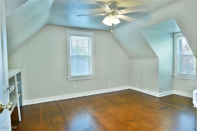 400 Spring St, Struthers, OH 44471 - additional living space with hardwood / wood-style floors, a ceiling fan, and vaulted ceiling