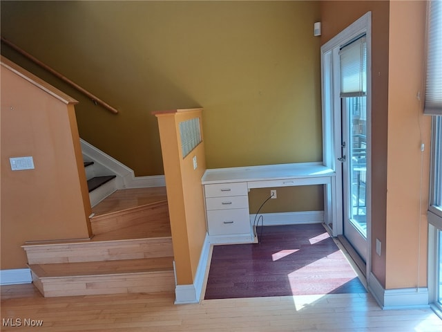12595 Larchmere Blvd Unit E6, Cleveland, OH 44120 - stairs with built in desk and hardwood / wood-style flooring
