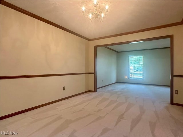132 Beechwood Dr, Cortland, OH 44410 - empty room featuring light colored carpet, a chandelier, and crown molding