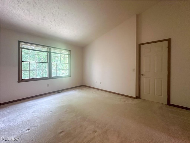 132 Beechwood Dr, Cortland, OH 44410 - empty room featuring light colored carpet, lofted ceiling, and a textured ceiling