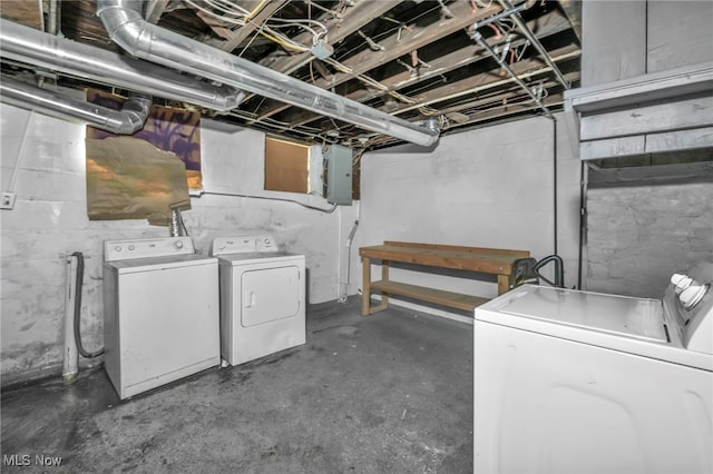 10602 Orville Ave, Cleveland, OH 44106 - unfinished basement featuring washing machine and dryer and electric panel