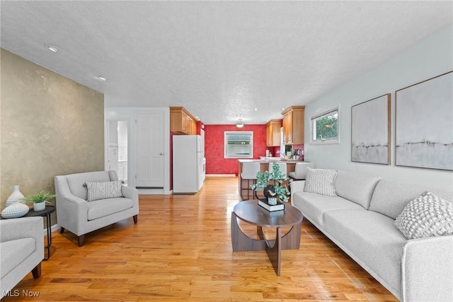 12610 Woodward Blvd, Garfield Heights, OH 44125 - living room with light wood finished floors, a textured ceiling, and an accent wall