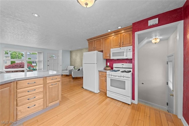 12610 Woodward Blvd, Garfield Heights, OH 44125 - kitchen with white appliances, a textured ceiling, light wood-style flooring, light countertops, and open floor plan