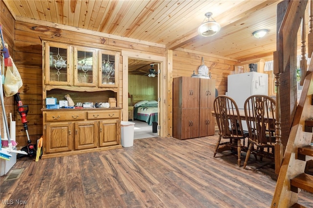 30101 Friendly Ridge Rd, Freeport, OH 43973 - dining room with wooden walls, wood finished floors, and wood ceiling