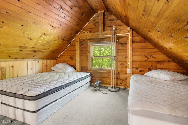 30101 Friendly Ridge Rd, Freeport, OH 43973 - carpeted bedroom with wooden walls, vaulted ceiling, and wood ceiling