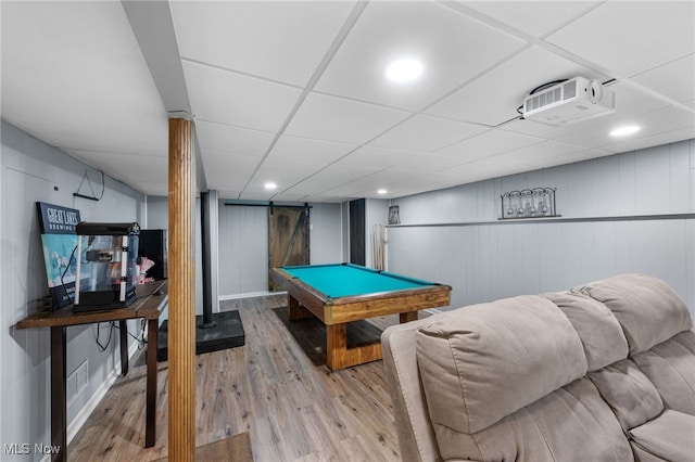 6190 Fitch Rd, North Olmsted, OH 44070 - recreation room featuring wood finished floors, pool table, a paneled ceiling, and recessed lighting