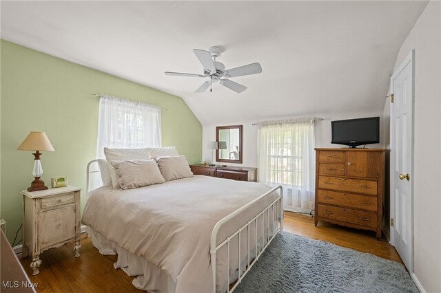 5100 Edenhurst Rd, Lyndhurst, OH 44124 - bedroom with wood finished floors, lofted ceiling, and a ceiling fan