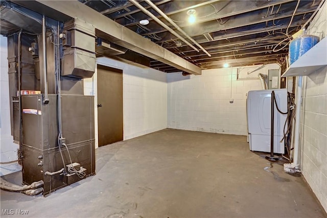 8171 Pheasant Ave NW, North Canton, OH 44720 - unfinished below grade area with electric panel, concrete block wall, and washer and dryer