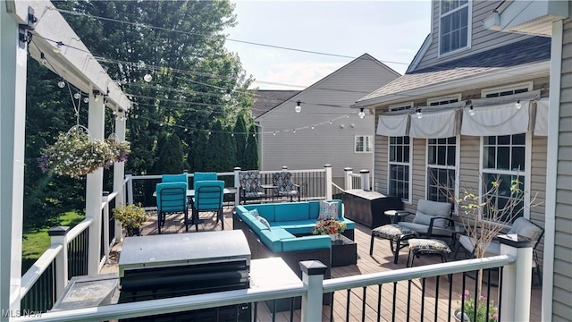 2720 Pinegate Dr, Norton, OH 44203 - view of patio with an outdoor hangout area, a wooden deck, outdoor dining space, and a grill