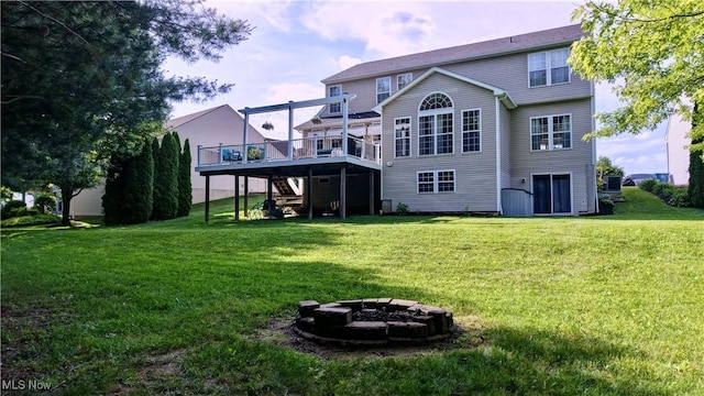 2720 Pinegate Dr, Norton, OH 44203 - rear view of property with a deck, an outdoor fire pit, and a yard
