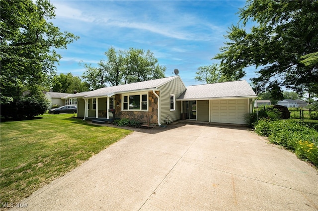8218 Westmoor Rd, Mentor, OH 44060 - ranch-style home featuring a garage, stone siding, and concrete driveway