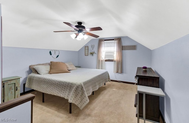201 Noble St W, East Canton, OH 44730 - bedroom featuring vaulted ceiling, a ceiling fan, and light colored carpet