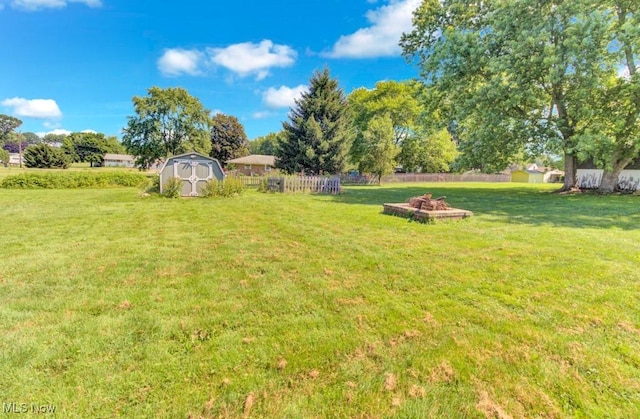 201 Noble St W, East Canton, OH 44730 - fenced yard with a storage unit and an outdoor fire pit