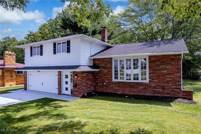 1303 E Dartmoor Ave, Seven Hills, OH 44131 - tri-level home featuring a chimney, brick siding, driveway, and a garage