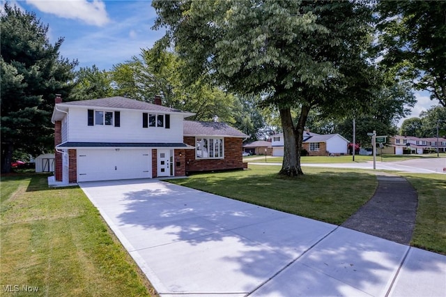1303 E Dartmoor Ave, Seven Hills, OH 44131 - view of front of home with a garage, driveway, a front yard, brick siding, and a chimney