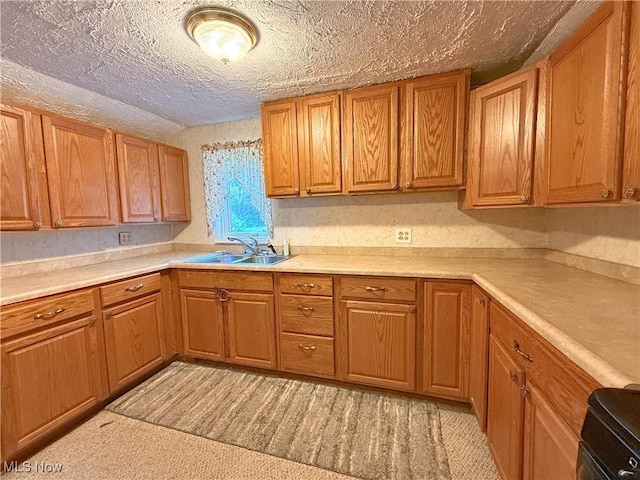 8756 Cook Rd, Salem, OH 44460 - kitchen featuring light countertops, brown cabinets, and a textured ceiling