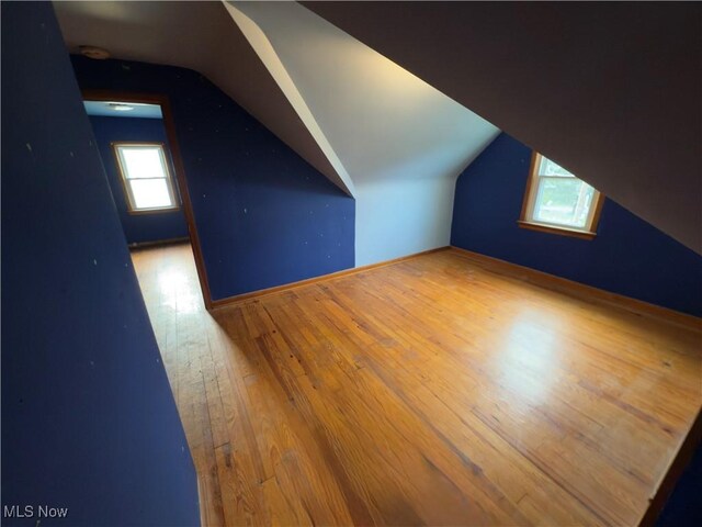 additional living space featuring vaulted ceiling and hardwood / wood-style floors