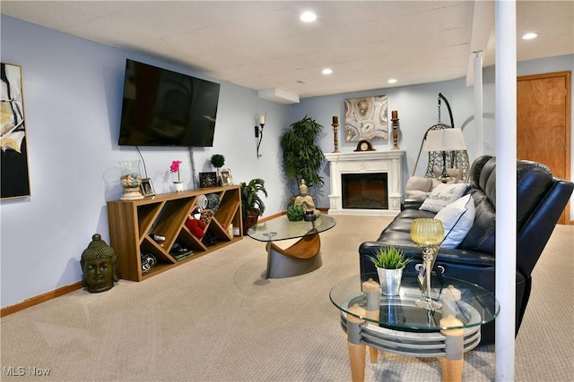 257 Country Club Dr SE, Warren, OH 44484 - carpeted living area with a glass covered fireplace and recessed lighting