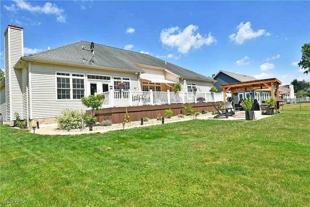 257 Country Club Dr SE, Warren, OH 44484 - rear view of house with a chimney, a patio area, a deck, and a pergola