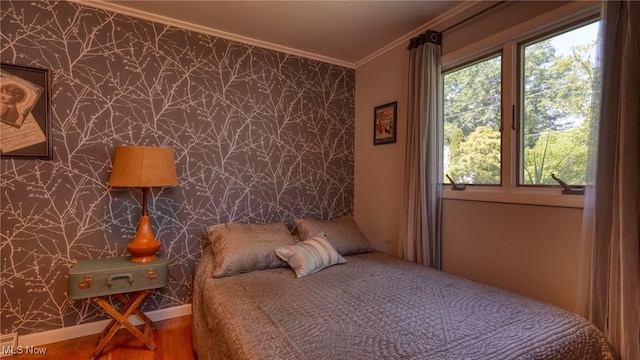 11 Garfield Ave, New Concord, OH 43762 - bedroom featuring crown molding and wallpapered walls