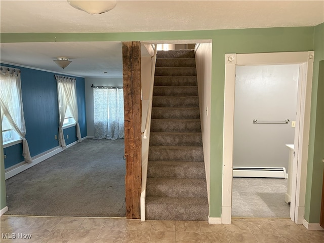 9513 Edison St NE, Alliance, OH 44601 - stairs featuring a baseboard radiator and carpet floors