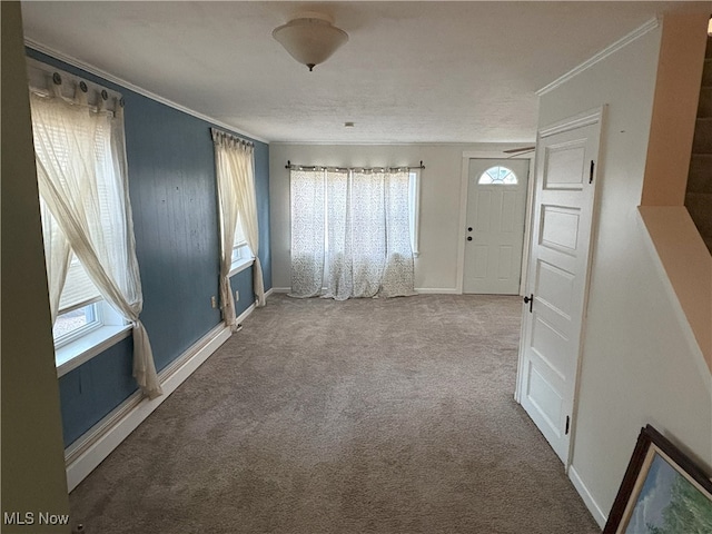 9513 Edison St NE, Alliance, OH 44601 - entryway featuring plenty of natural light, crown molding, and carpet flooring