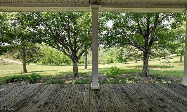 48846 Cain Ridge Rd, Clarington, OH 43915 - wooden terrace featuring a lawn and view of scattered trees