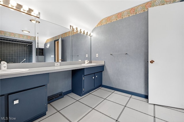 21349 Shelburne, Shaker Heights, OH 44122 - full bath featuring double vanity, tile patterned floors, and lofted ceiling