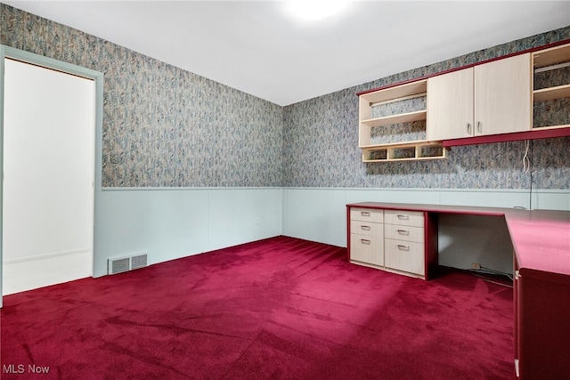 21349 Shelburne, Shaker Heights, OH 44122 - unfurnished office with dark carpet, built in study area, wallpapered walls, and wainscoting