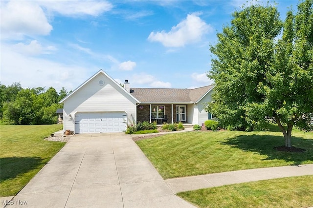 4568 Woodstone Ave NW, Massillon, OH 44647 - view of front of property featuring a front lawn, a garage, concrete driveway, and a chimney