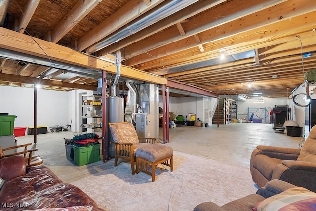 4568 Woodstone Ave NW, Massillon, OH 44647 - unfinished basement with water heater, stairway, and heating unit