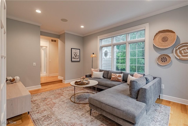3925 Waterford Ct, Orange, OH 44122 - living room featuring crown molding, light wood finished floors, and recessed lighting