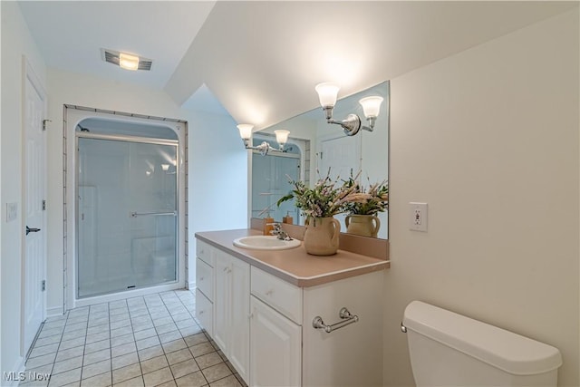3925 Waterford Ct, Orange, OH 44122 - full bath featuring vanity, a shower stall, tile patterned floors, and a chandelier