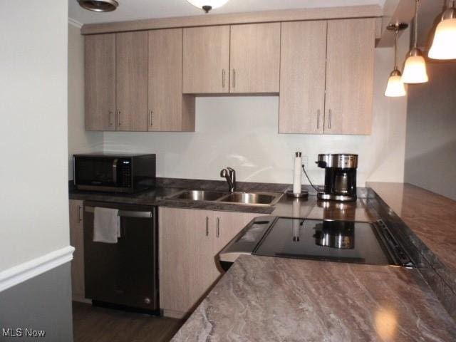 23 Valley Forge Ln, Elyria, OH 44035 - kitchen featuring black appliances, light brown cabinets, and decorative light fixtures