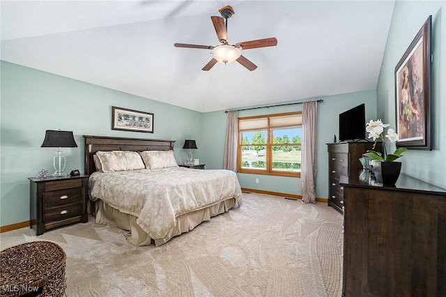 6782 Fawndale Dr, Medina, OH 44256 - bedroom with lofted ceiling, light colored carpet, and a ceiling fan