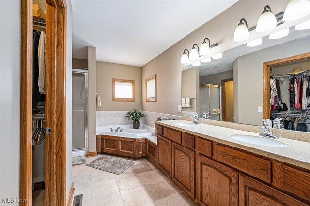 6782 Fawndale Dr, Medina, OH 44256 - full bath with a spacious closet, a stall shower, double vanity, and a garden tub