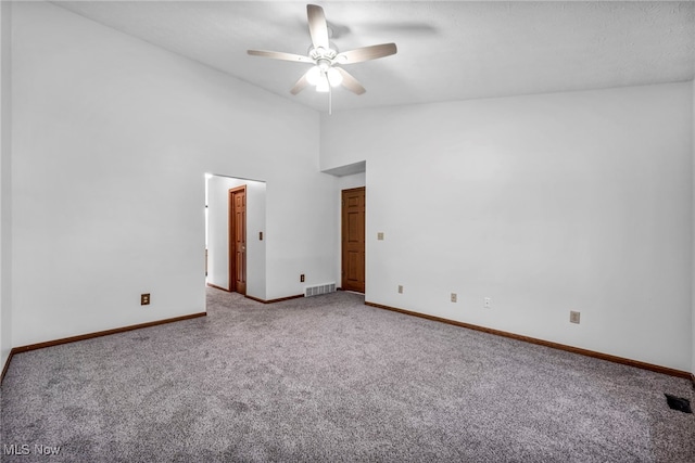 3578 County Line Rd, Madison, OH 44057 - spare room featuring carpet floors, a ceiling fan, and high vaulted ceiling