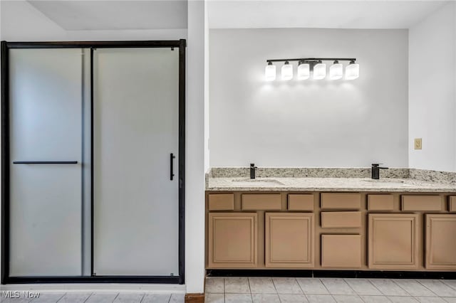 3578 County Line Rd, Madison, OH 44057 - full bathroom with a shower stall, double vanity, and tile patterned floors